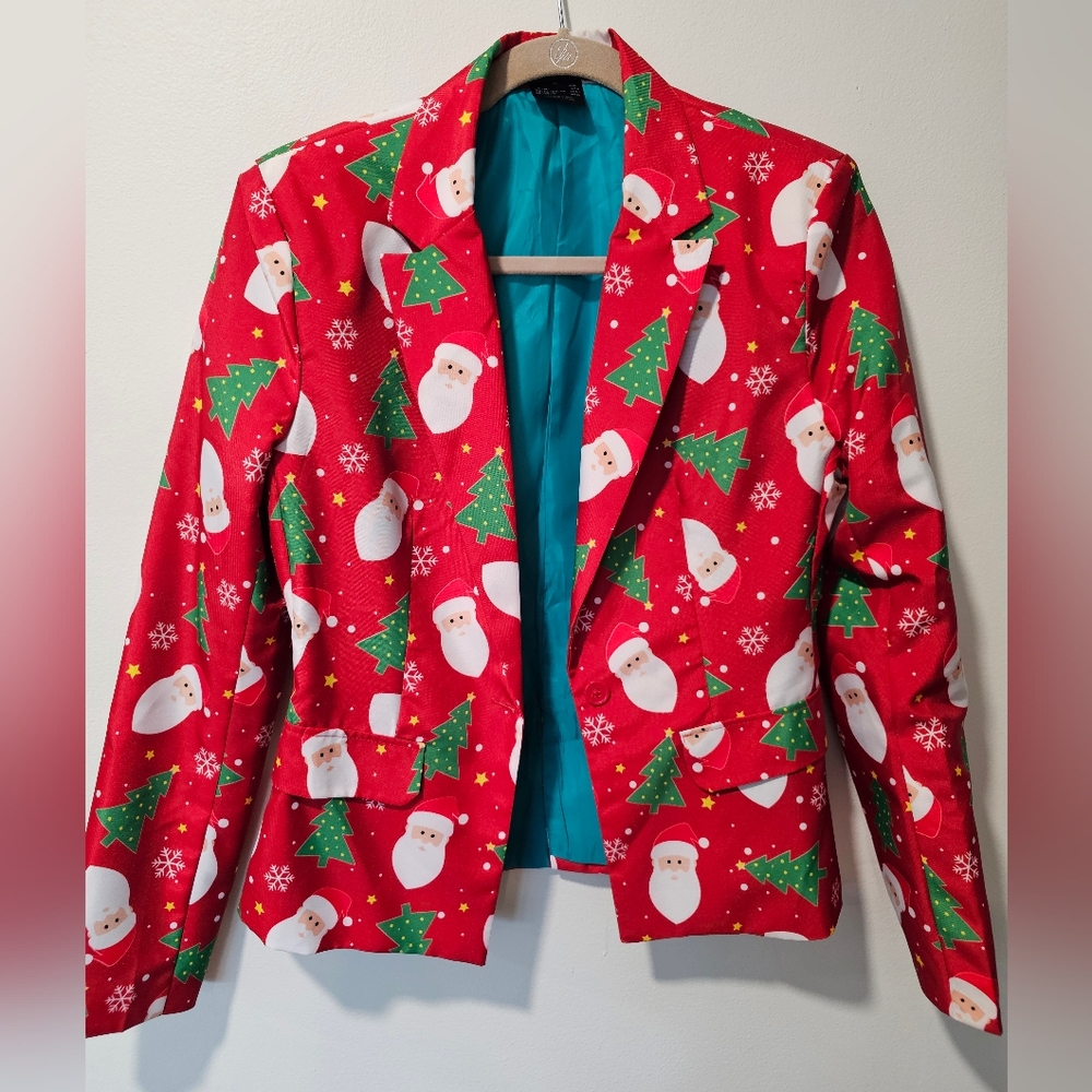Suitmeister Two Piece Santa Christmas Tree Suit Set Blazer Skirt